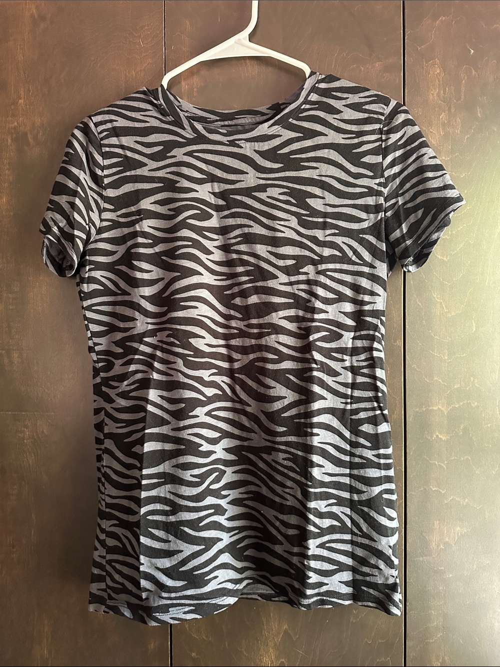 PINK Victoria's Secret Gray and Black Zebra Stripe Short Sleeve Tee